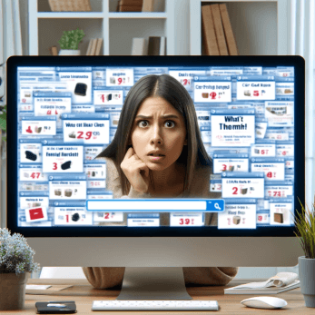 Woman struggling finding product